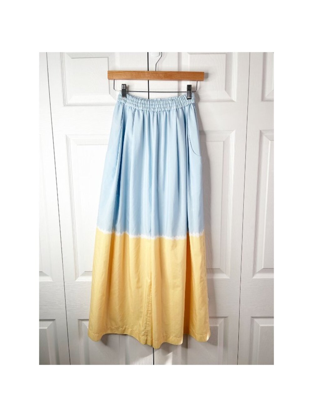TOME Collective Karate Blue Yellow Watercolor Wide Leg Pants Women's Size 4